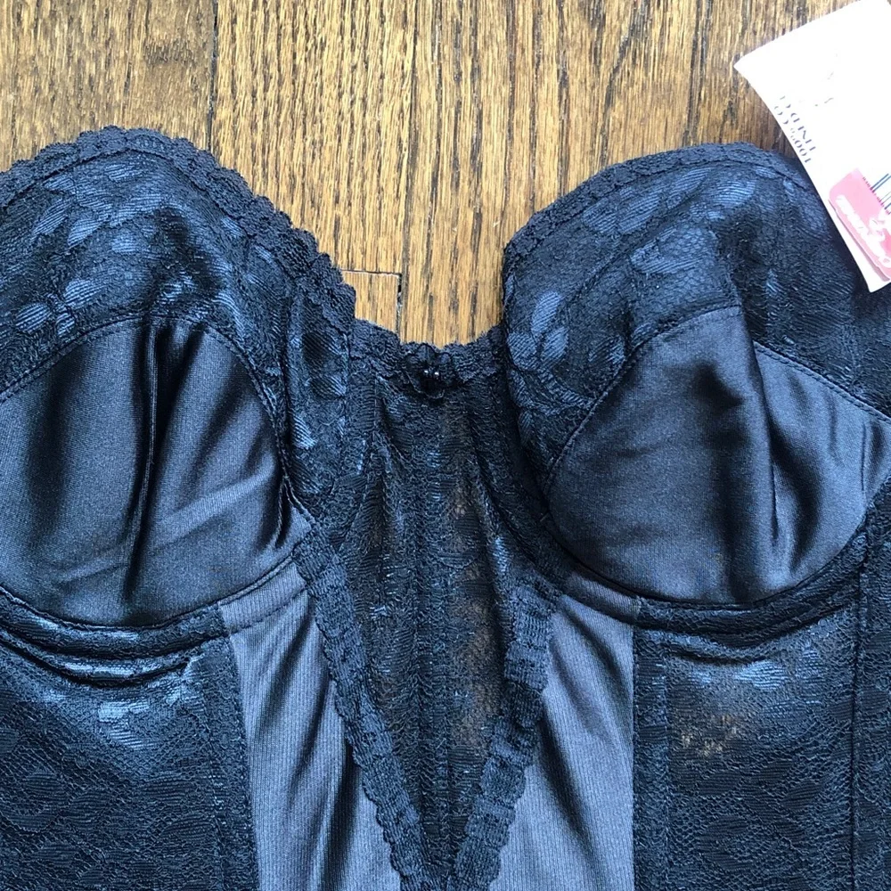 VINTAGE CORSET! Carnival Black Lace Full Coverage Torsolette Lingerie Shapewear
